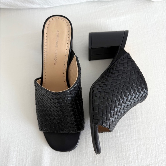 ADRIENNE VITTADINI BLACK BRAIDED LEATHER HIGH HEEL MULE SANDALS - Picture 7 of 8